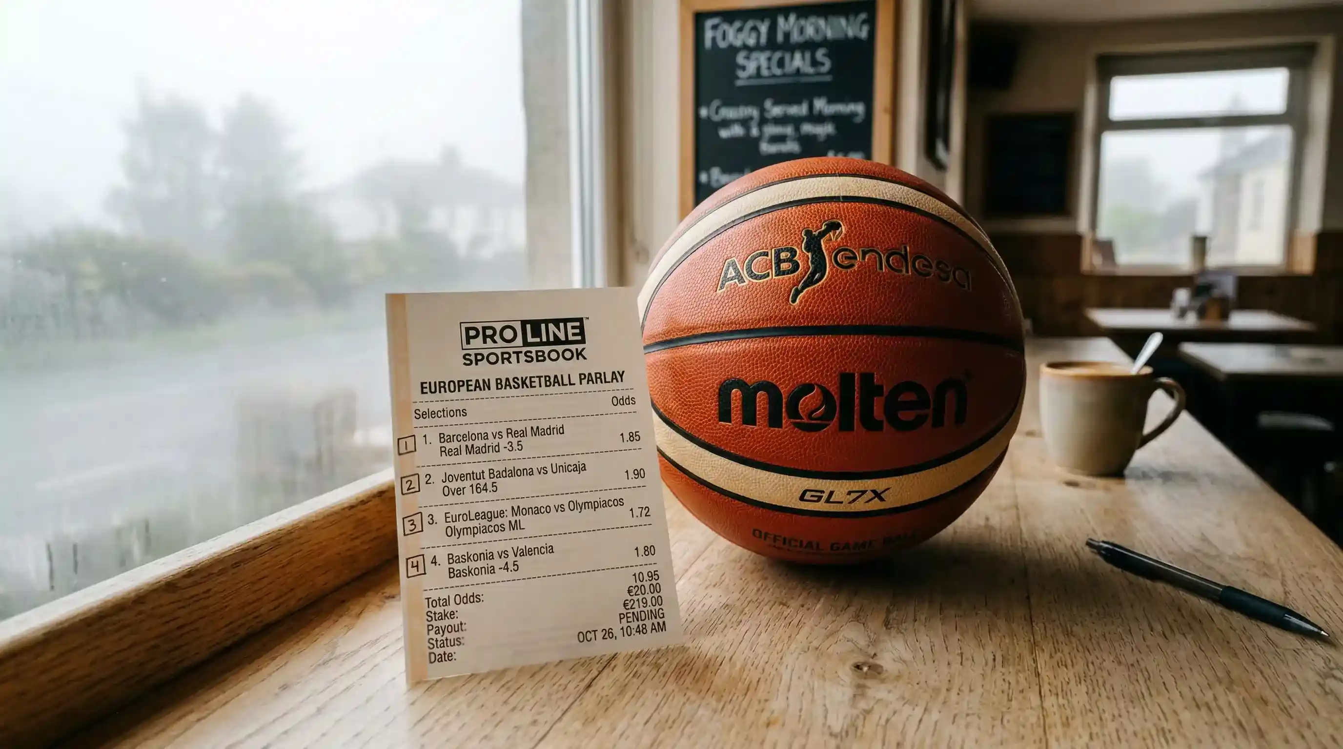 Boleto de apuestas combinadas junto a balón de baloncesto ACB